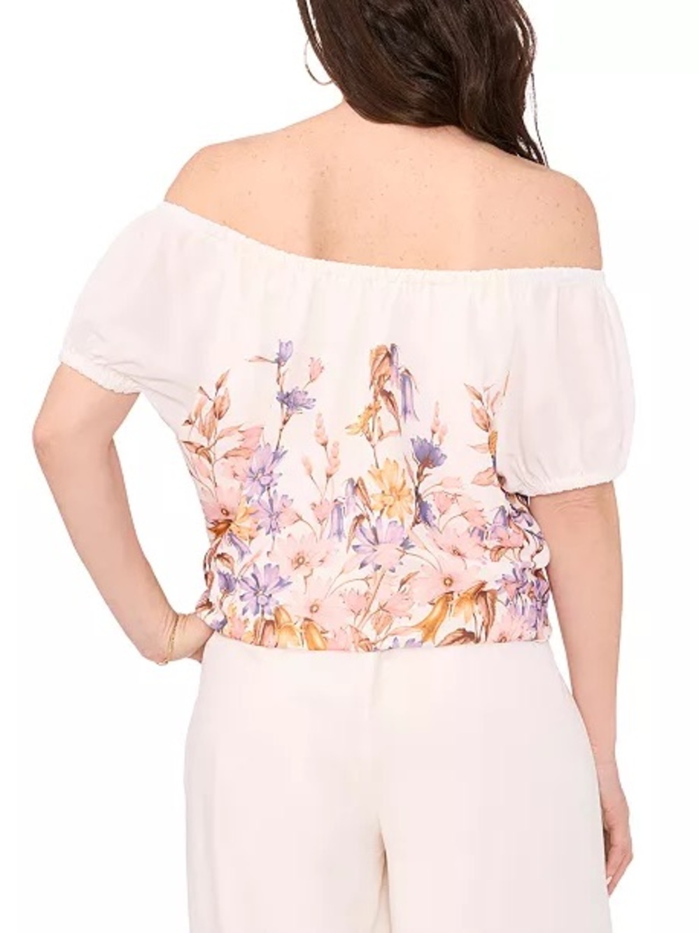 White Off-Shoulder Floral Print Blouse